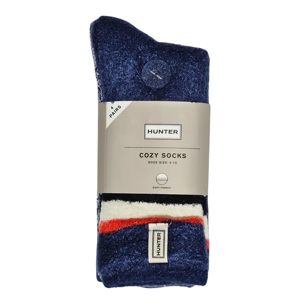 Hunter Socks Blue Multi Women's Cozy Socks 4 Pairs Gift Preppy Classic Patriotic